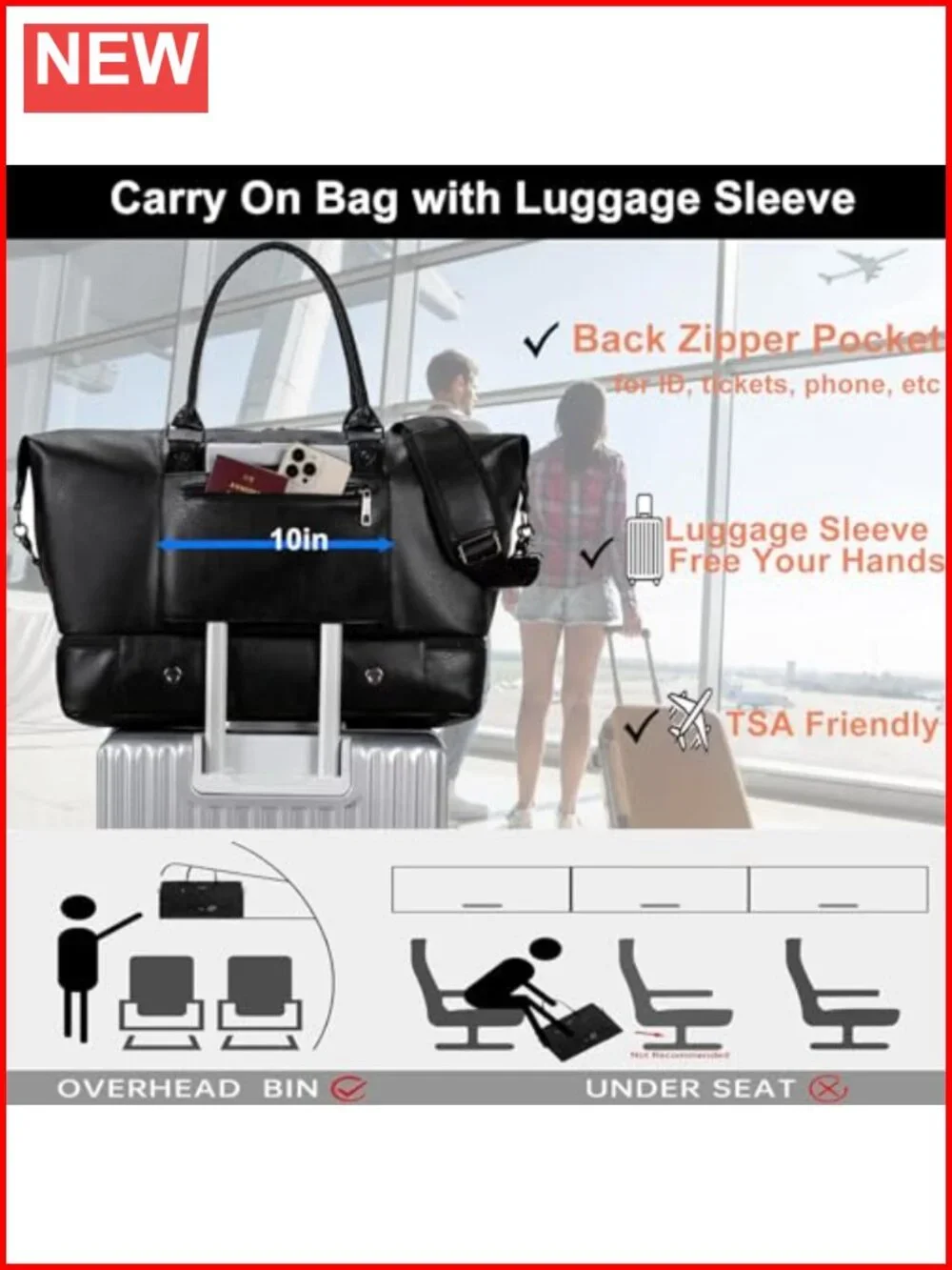 Faux Leather Travel Duffel Bag Large Weekender with Shoes Compartment